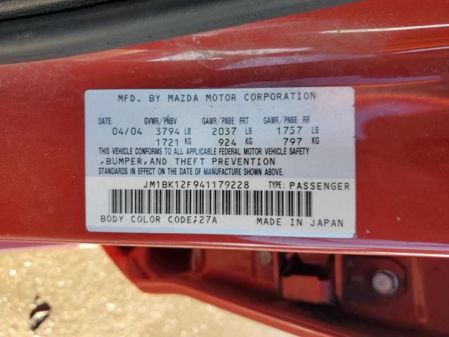 2004 Mazda 3 I VIN: JM1BK12F941179228 Lot: 44378844