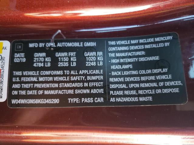 2019 BUICK CASCADA PR W04WH3N58KG345290