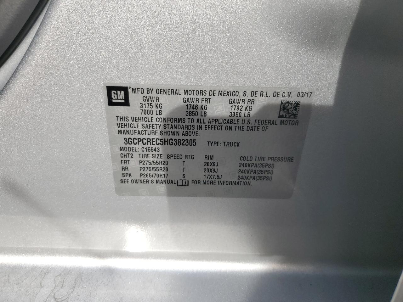 3GCPCREC5HG382305 CHEVROLET ALL Models 2017