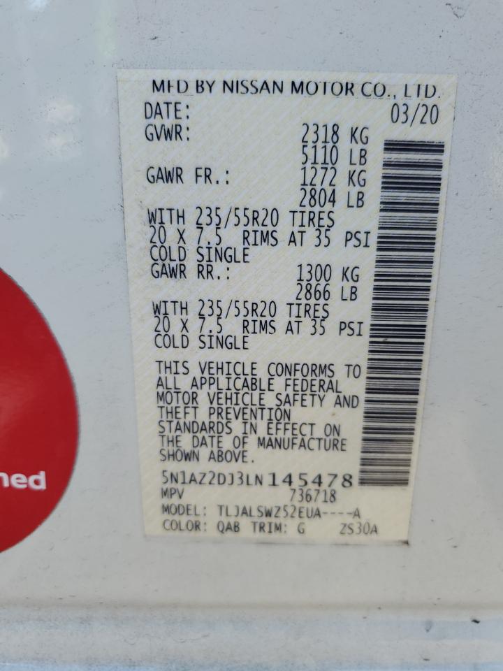 5N1AZ2DJ3LN145478 NISSAN MURANO 2020