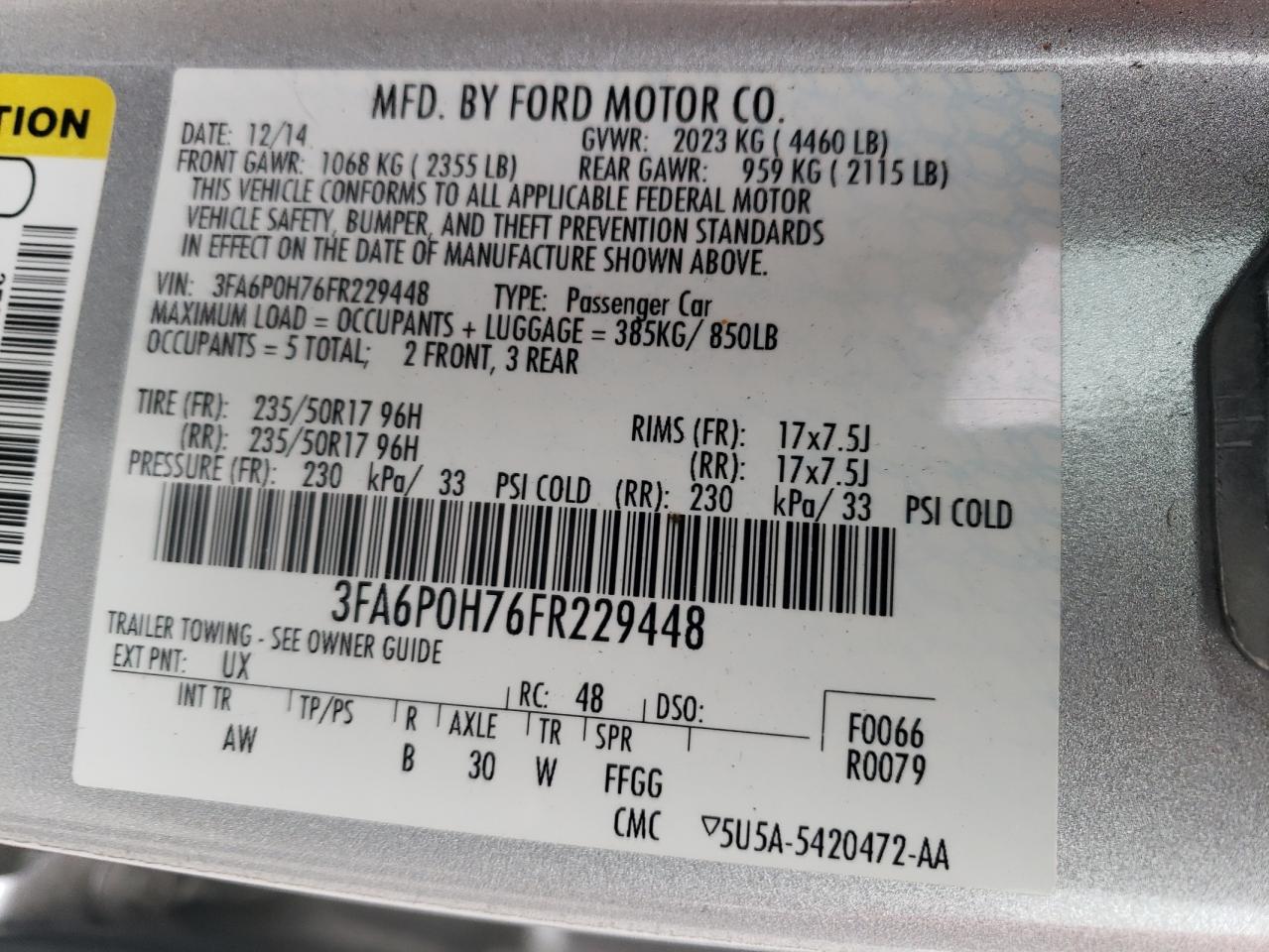 3FA6P0H76FR229448 2015 Ford Fusion Se