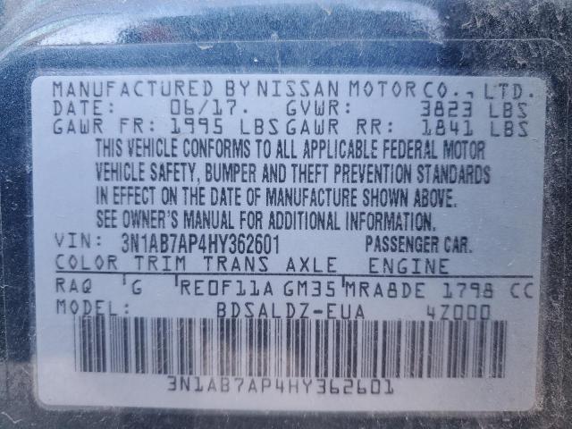 2017 NISSAN SENTRA S 3N1AB7AP4HY362601