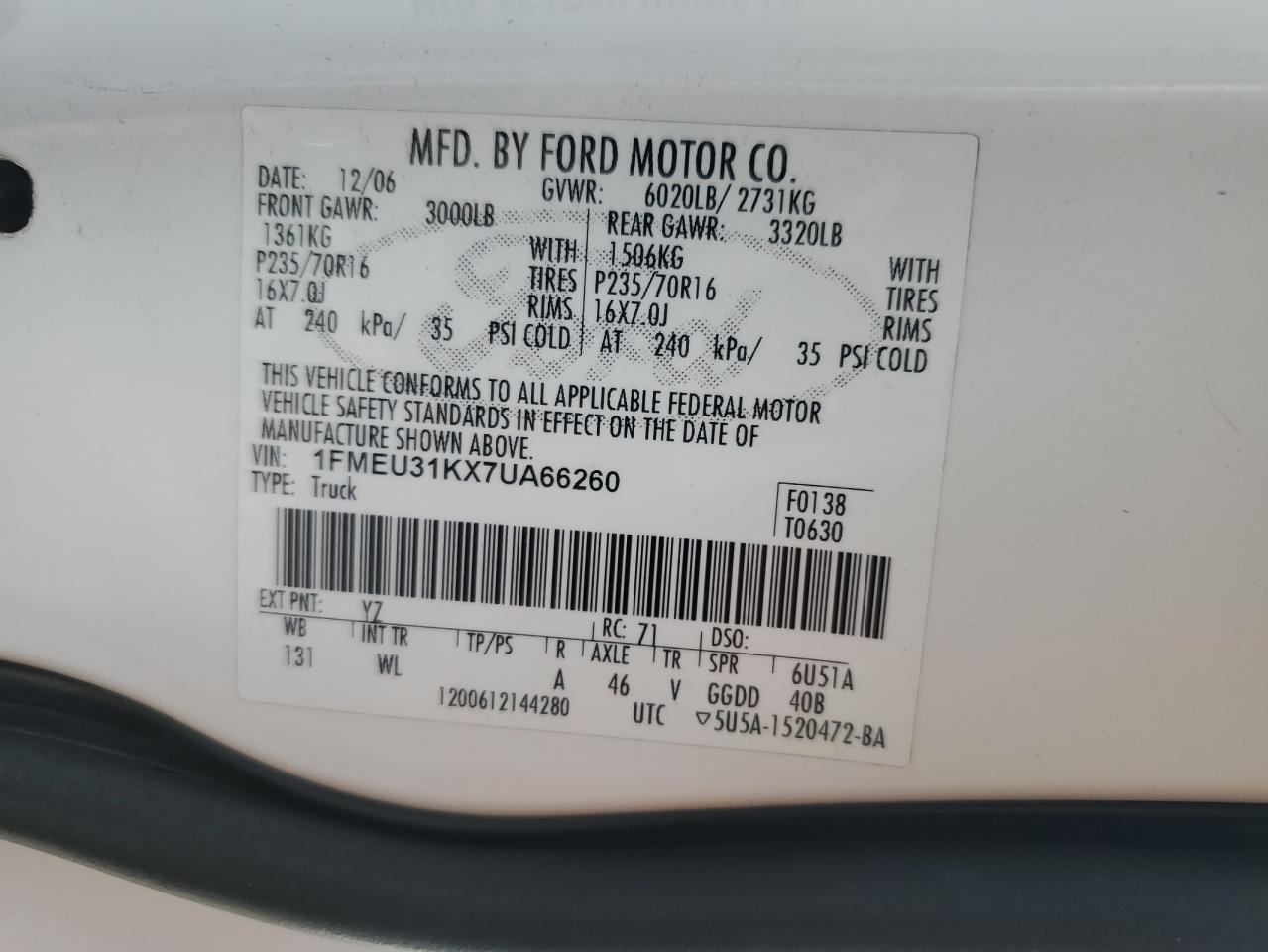 1fmeu31kx7ua66260 1FMEU31KX7UA66260 2007 Ford Explorer Sport Trac Xlt