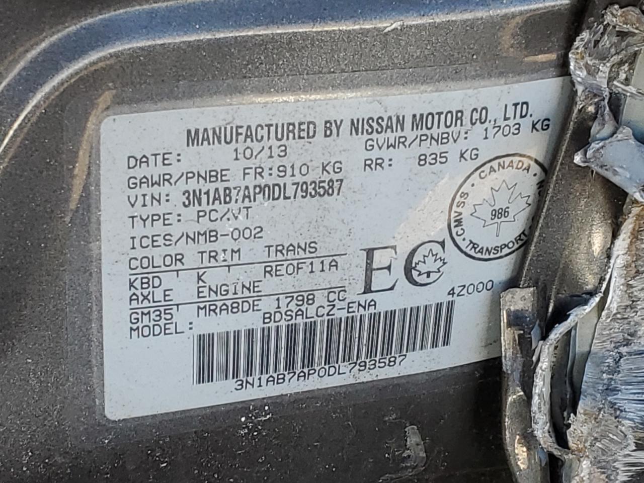 3N1AB7AP0DL793587 2013 Nissan Sentra S