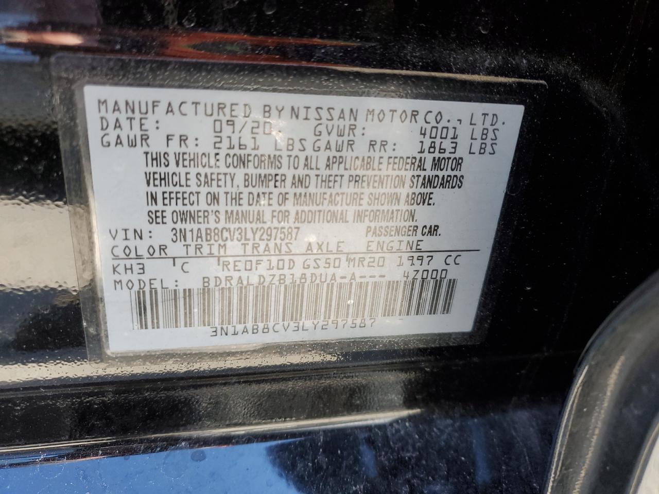 3N1AB8CV3LY297587 NISSAN SENTRA 2020