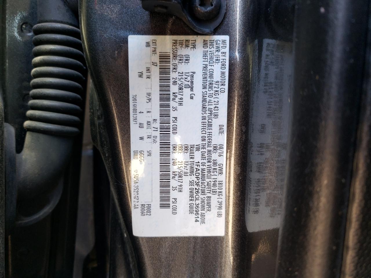 1FADP3F26GL369614 FORD FOCUS 2016