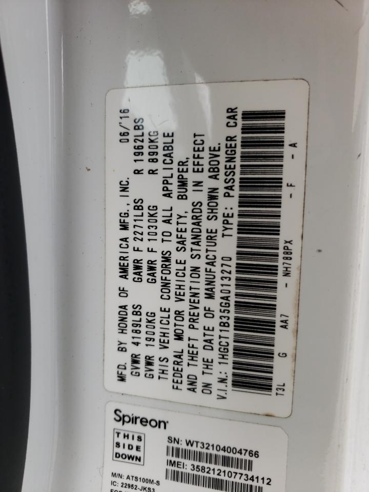 1HGCT1B35GA013270 HONDA ACCORD 2016