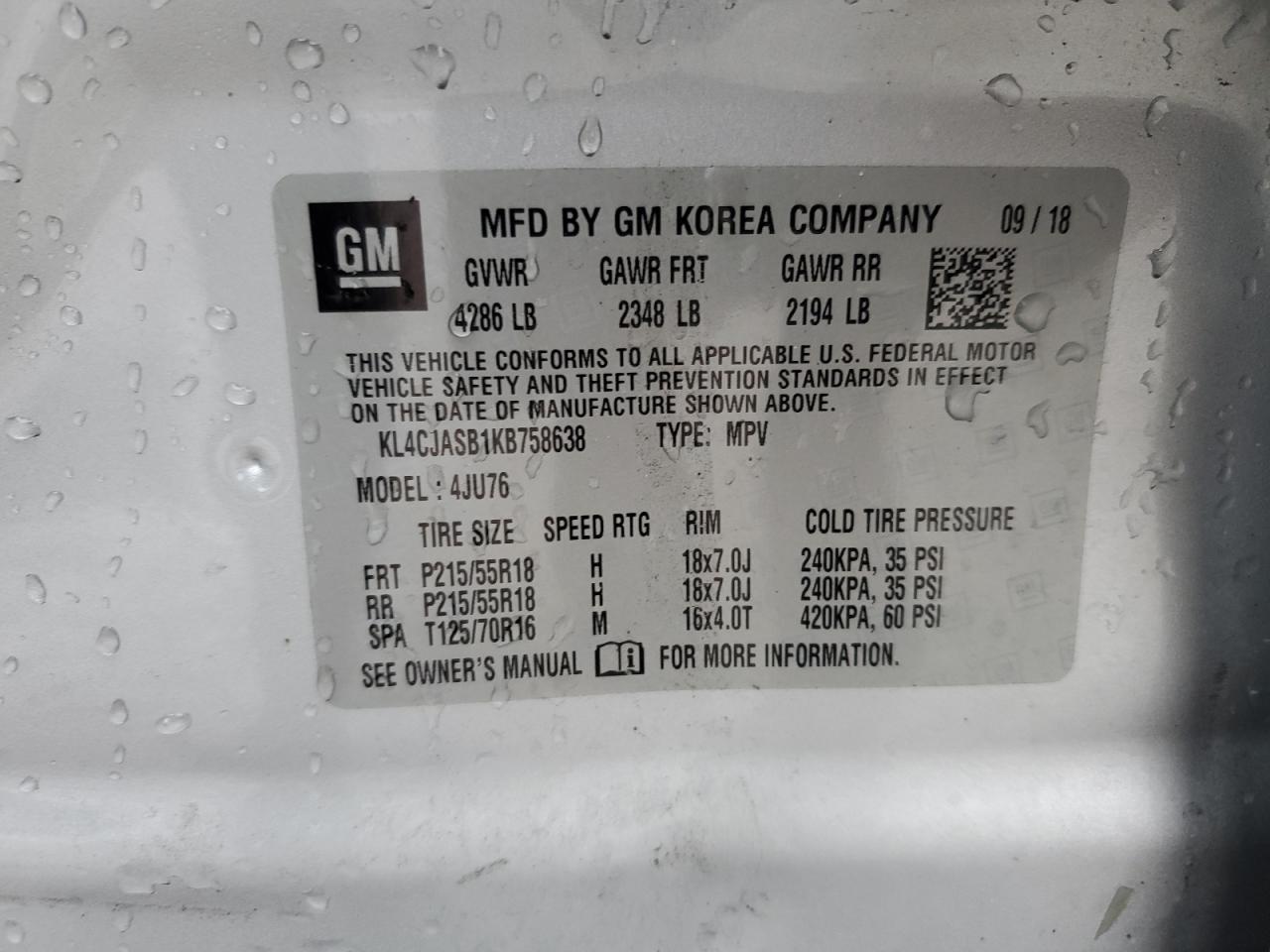 KL4CJASB1KB758638 2019 Buick Encore Preferred