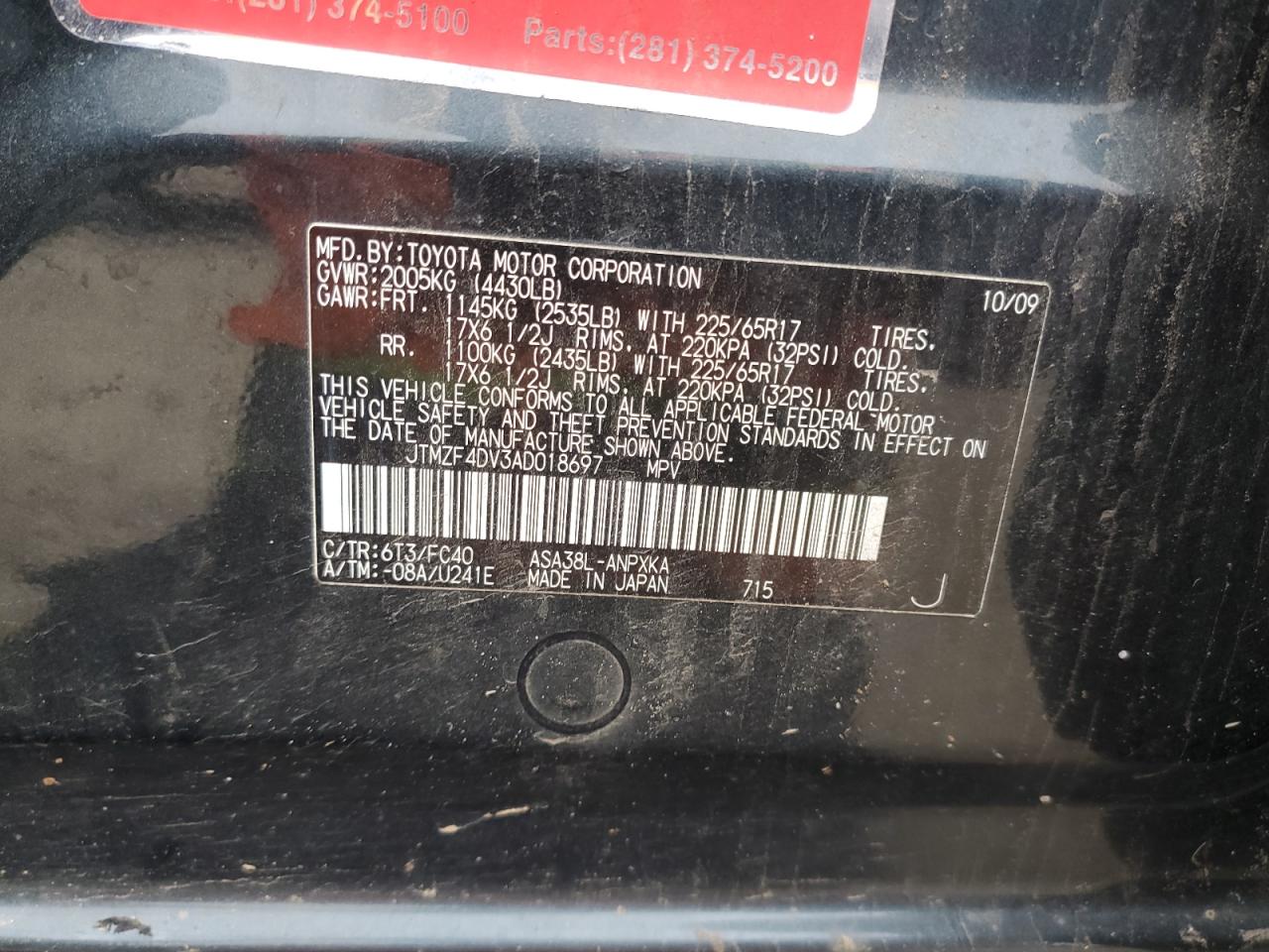 JTMZF4DV3AD018697 2010 Toyota Rav4