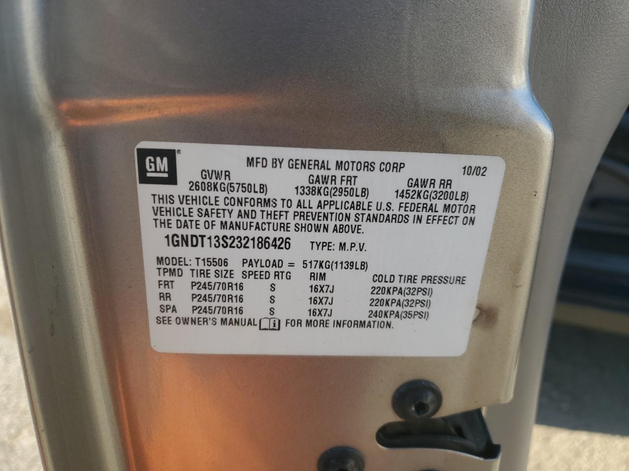 1GNDT13S232186426 2003 Chevrolet Trailblazer