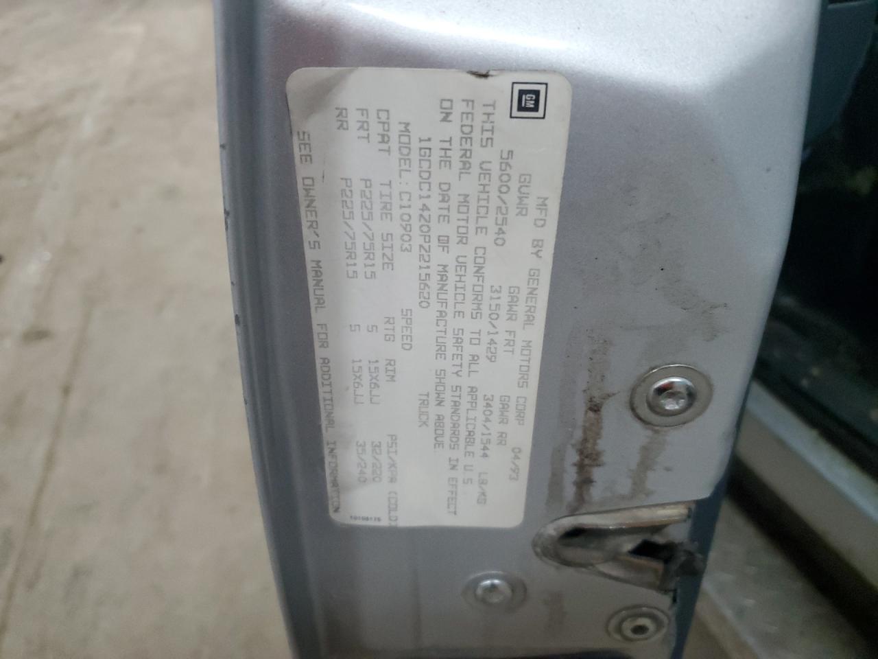 1GCDC14Z0PZ215620 1993 Chevrolet Gmt-400 C1500