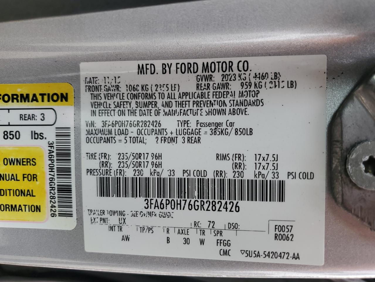 3FA6P0H76GR282426 2016 Ford Fusion Se