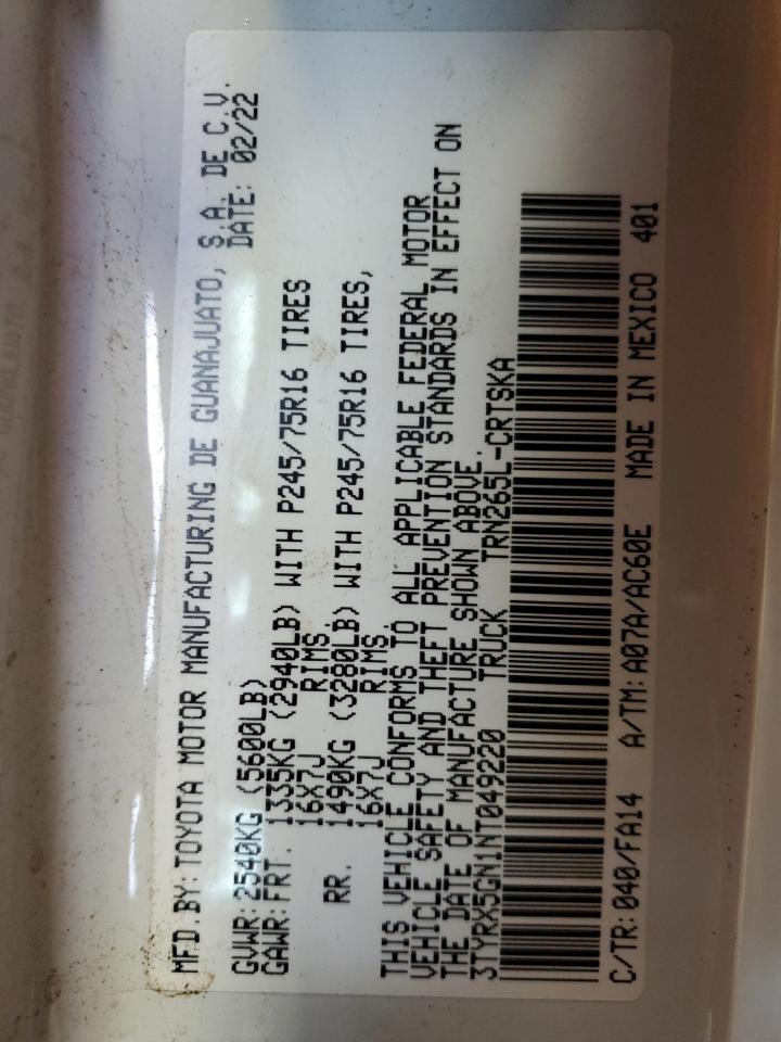 3TYRX5GN1NT049220 TOYOTA TACOMA 2022