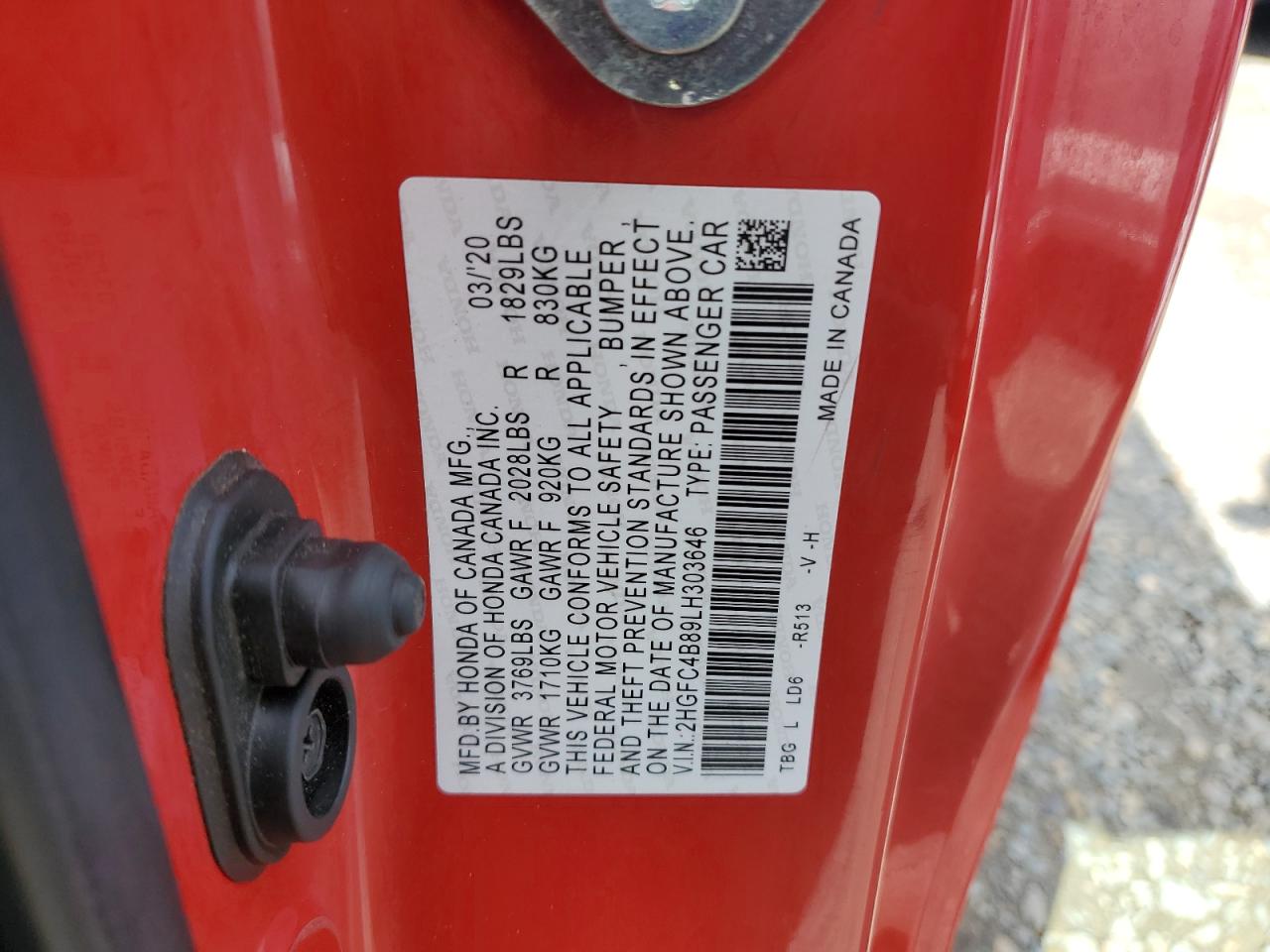 2HGFC4B89LH303646 HONDA CIVIC 2020