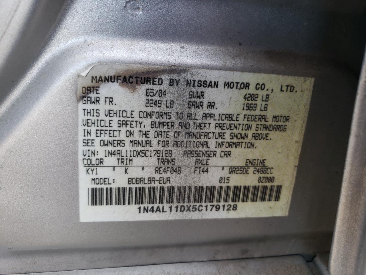 1n4al11dx5c179128 1N4AL11DX5C179128 2005 Nissan Altima S