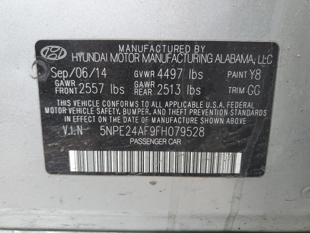 5NPE24AF9FH079528 2015 Hyundai Sonata Se