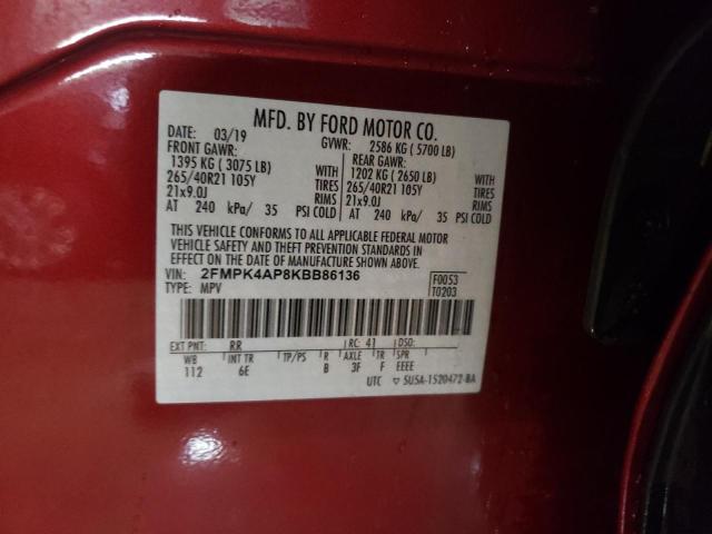 2FMPK4AP8KBB86136 2019 FORD EDGE, photo no. 12