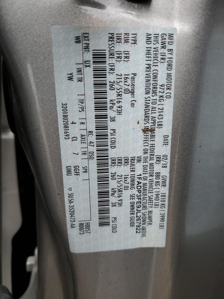 1FADP3FE9JL267922 FORD FOCUS 2018