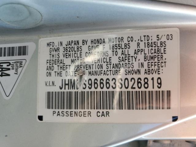 2003 Honda Civic Hybrid VIN: JHMES96663S026819 Lot: 44491484