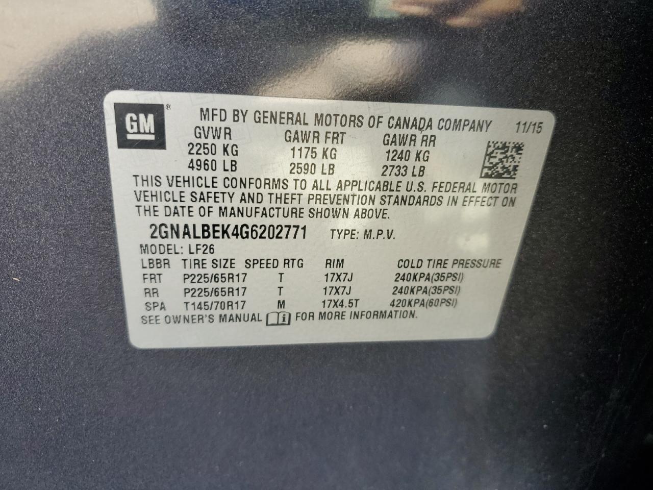 2GNALBEK4G6202771 2016 Chevrolet Equinox Ls