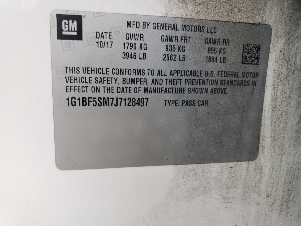 1G1BF5SM7J7128497 CHEVROLET CRUZE 2018