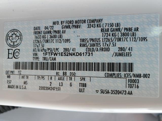 2022 FORD F150 SUPER 1FTFW1E52NKD61731