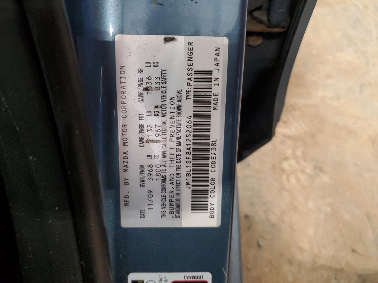 JM1BL1SF8A1252064 2010 Mazda 3 I