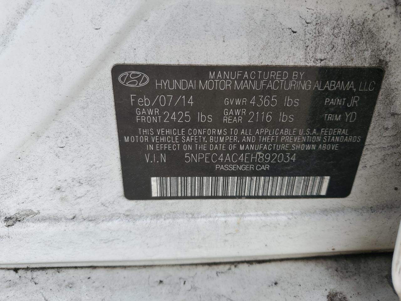 5NPEC4AC4EH892034 2014 Hyundai Sonata Se