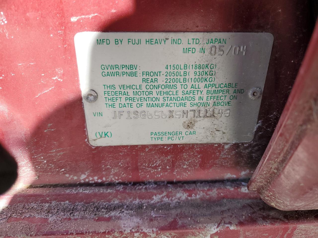 JF1SG656X5H711143 2005 Subaru Forester 2.5Xs