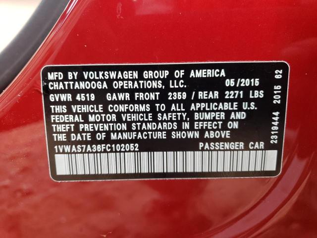 2015 Volkswagen Passat S VIN: 1VWAS7A36FC102052 Lot: 45135504