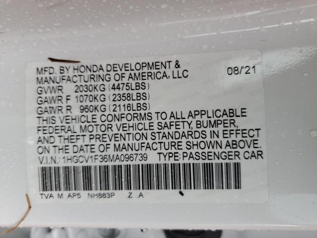 2021 Honda Accord Sport VIN: 1HGCV1F36MA096739 Lot: 50639644