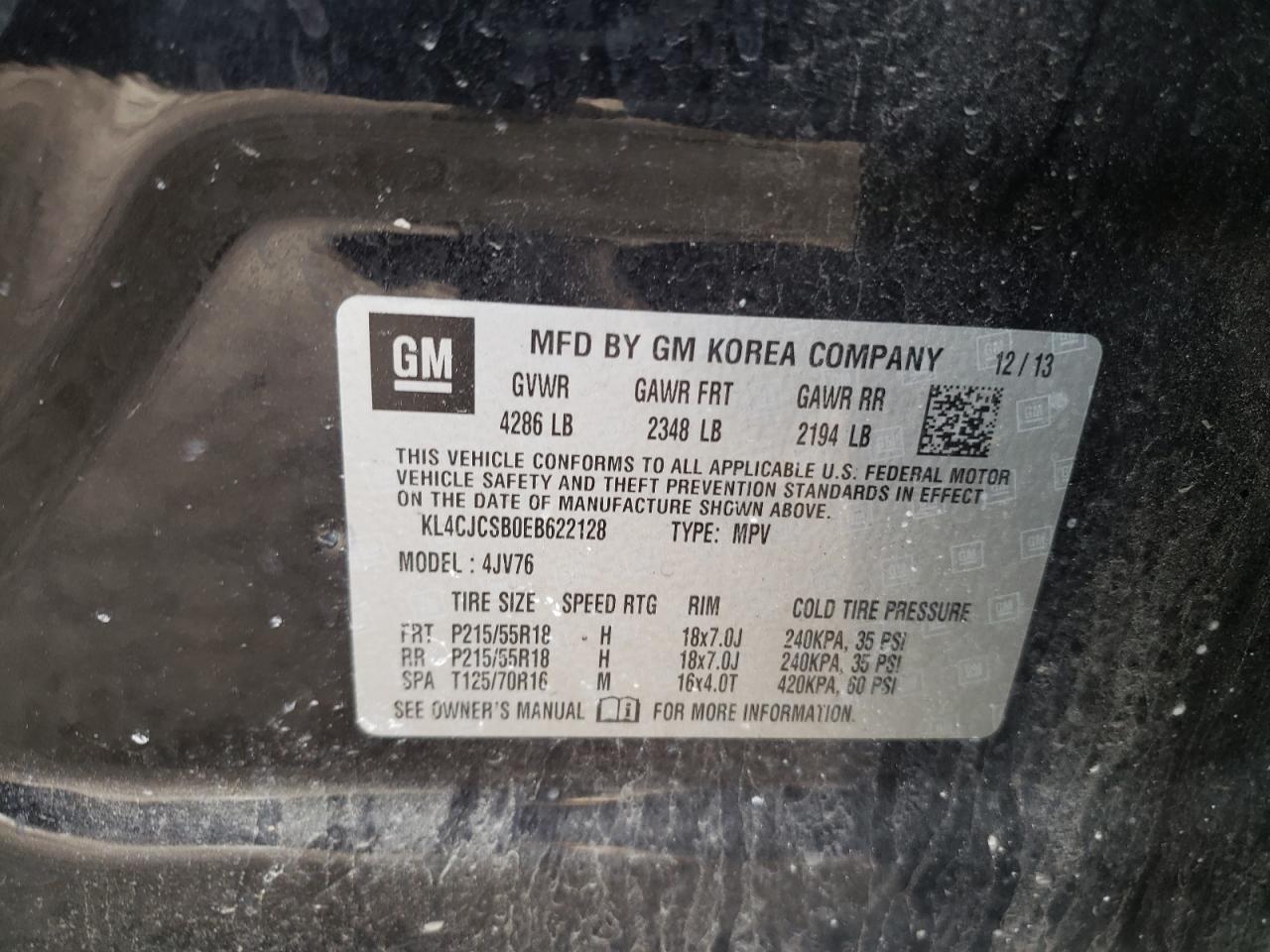 KL4CJCSB0EB622128 2014 Buick Encore