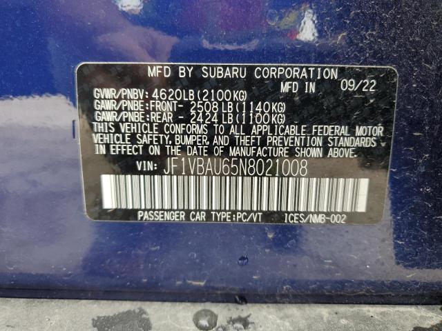 2022 Subaru Wrx Gt VIN: JF1VBAU65N8021008 Lot: 43482034