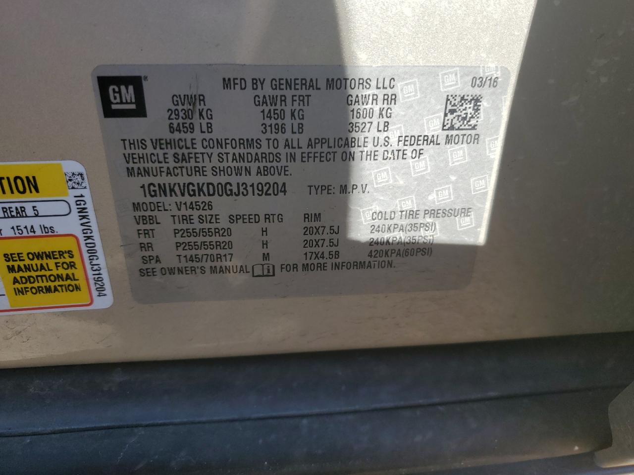 1GNKVGKD0GJ319204 CHEVROLET TRAVERSE 2016