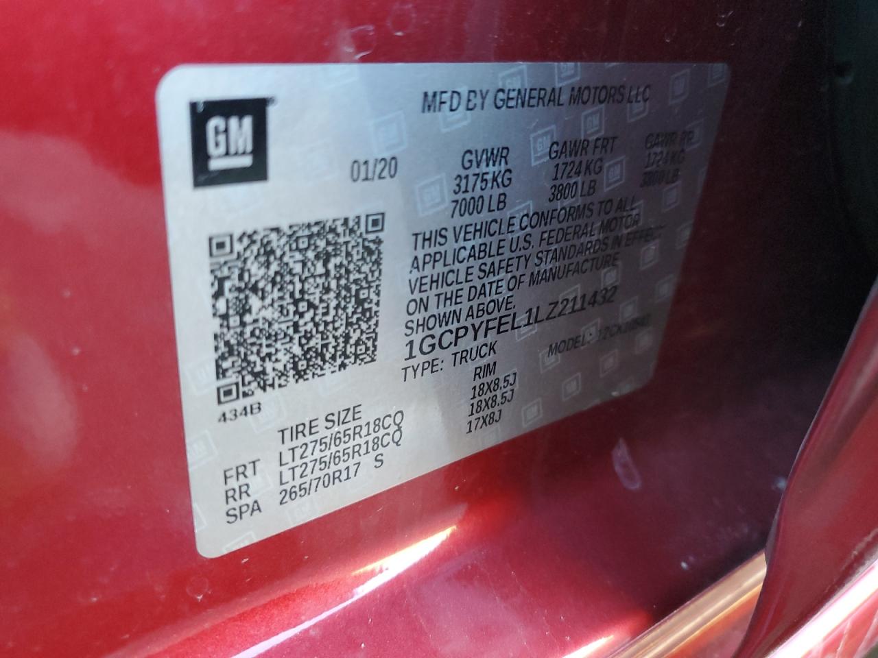 1GCPYFEL1LZ211432 CHEVROLET ALL Models 2020