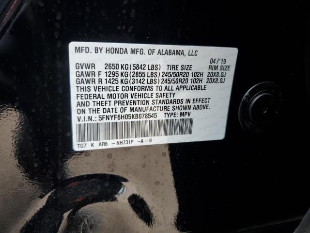 2019 HONDA PILOT ELIT 5FNYF6H05KB078545