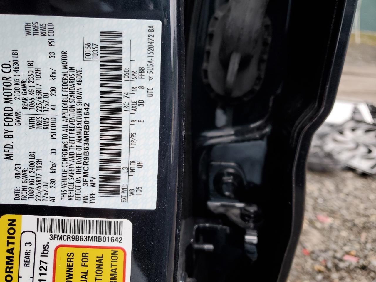 3FMCR9B63MRB01642 FORD BRONCO 2021
