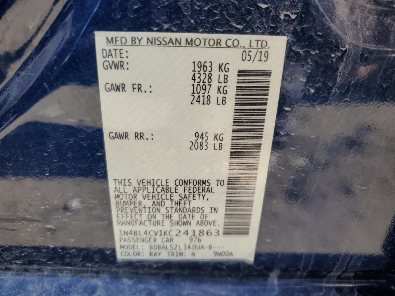 1N4BL4CV1KC241863 NISSAN ALTIMA 2019