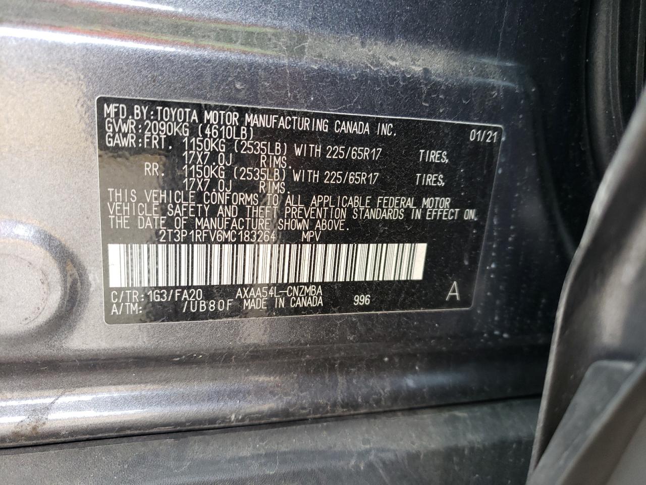 2T3P1RFV6MC183264 TOYOTA RAV4 2021