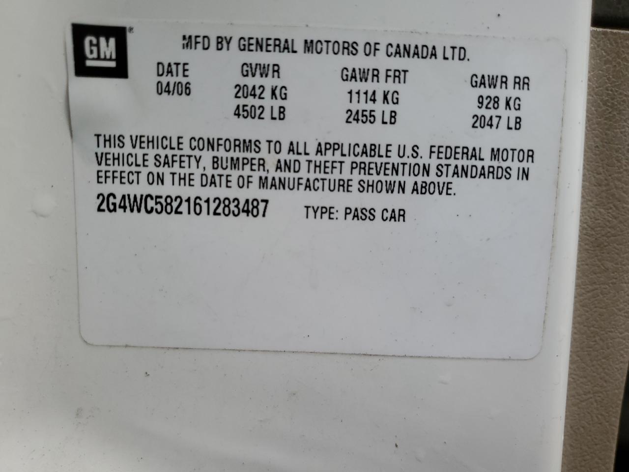 2G4WC582161283487 2006 Buick Lacrosse Cx