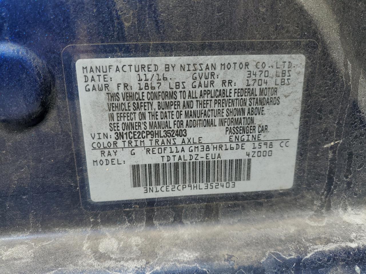 3N1CE2CP9HL352403 NISSAN VERSA 2017