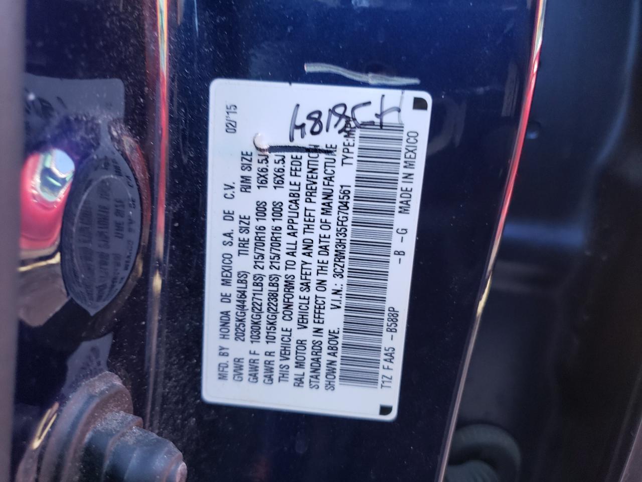 3CZRM3H35FG704561 2015 Honda Cr-V Lx