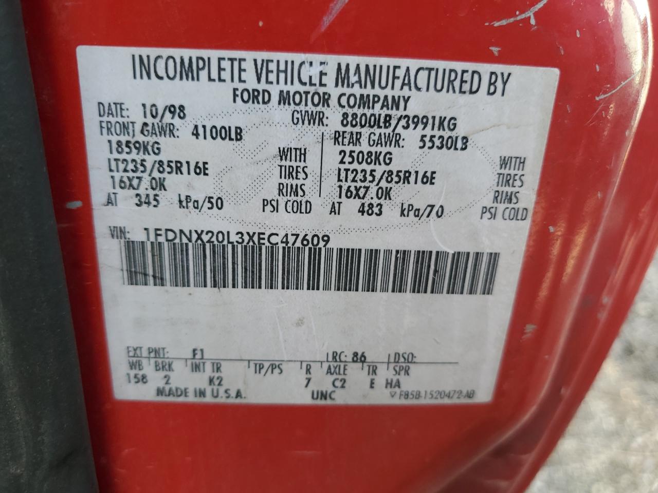 1FDNX20L3XEC47609 1999 Ford F250 Super Duty