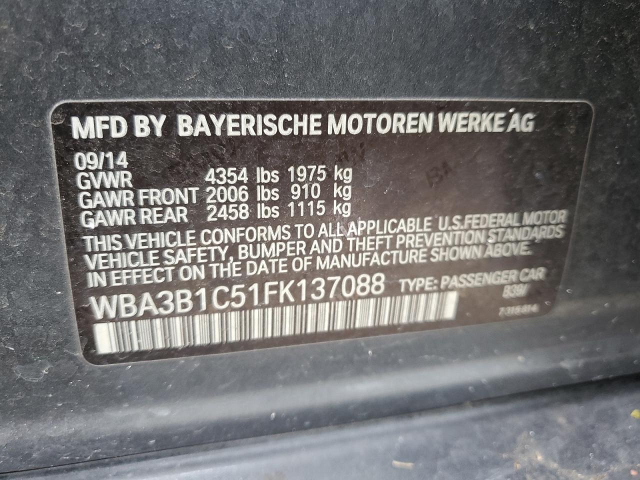 WBA3B1C51FK137088 2015 BMW 320 I