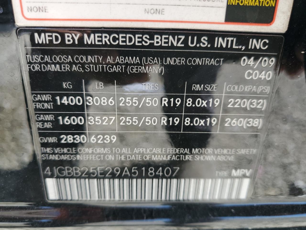 4JGBB25E29A518407 2009 Mercedes-Benz Ml