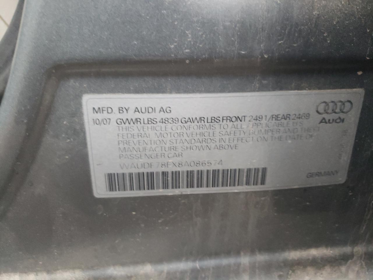 WAUDF78EX8A086574 2008 Audi A4 2.0T Quattro