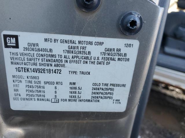 2002 GMC New Sierra K1500 VIN: 1GTEK14V92E181472 Lot: 43949654