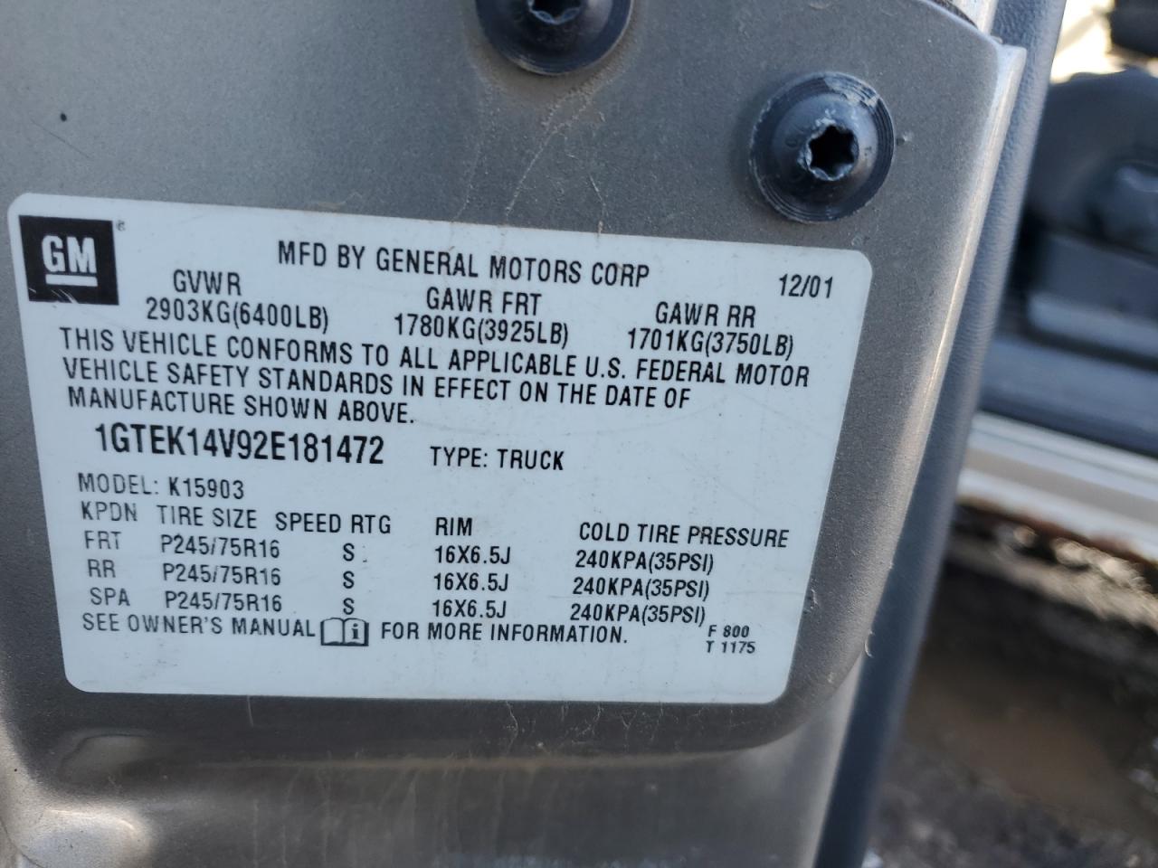 1GTEK14V92E181472 2002 GMC New Sierra K1500