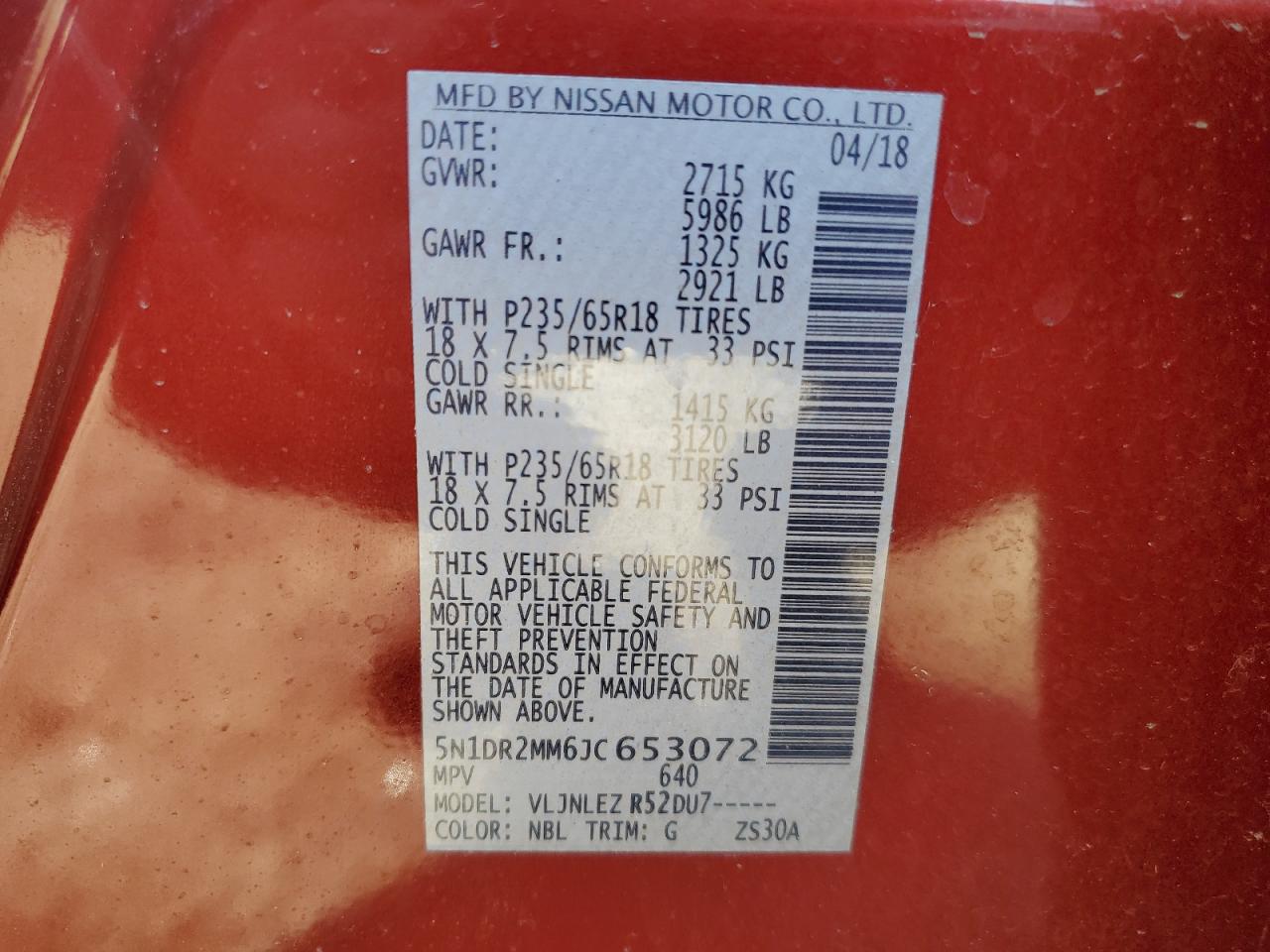 5N1DR2MM6JC653072 NISSAN PATHFINDER 2018