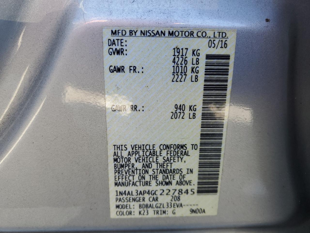 1N4AL3AP4GC227845 NISSAN ALTIMA 2016